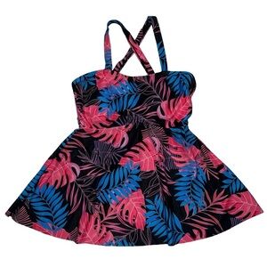 NWT BloomChic Tropical Print Tankini Top Black Floral Size 10